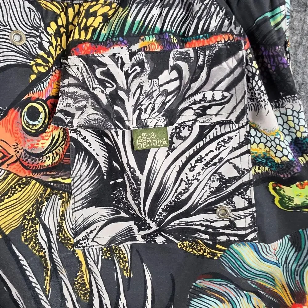 Agua Bendita Swim Trunks Men 36 Tropical Fish Print Mesh Lined Multi Beach Pool